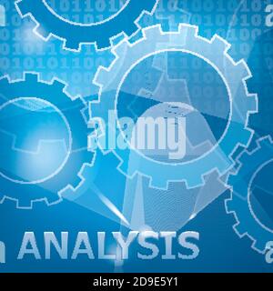 Vector illustration of a touch screen in which there are some gears and the word analysis. Stock Vector