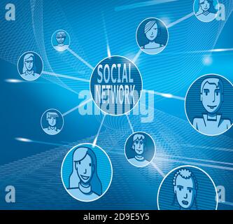Vector illustration of a touch screen with a representation of social networks. Stock Vector