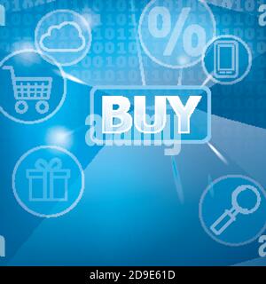 Vector illustration of a touch screen with a representation of internet shopping. Stock Vector