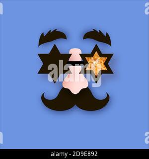 Jewish man in paper craft style. Jew man character in david stars glasses. Stock Vector