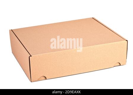 Closed card delivery Box ready for shipping isolated on white Stock Photo