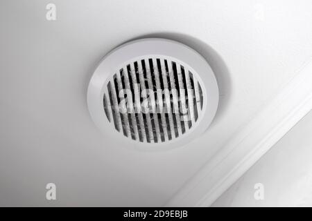 Dust ventilation grille on white ceiling Stock Photo