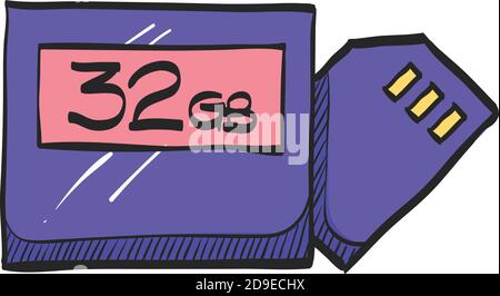 Compact flash and SD card icon in color drawing. Computer photography store image file data digital Stock Vector