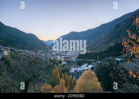 Cityscape of Encamp in Andorra in autumn. Stock Photo