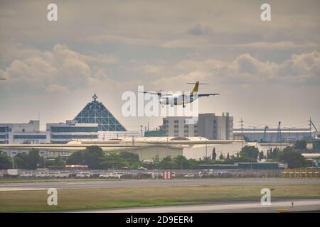 Manila, Philippines - Feb 03, 2020: aircraft cebu pacific air ands on the runway Stock Photo