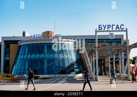 Burgas, Bulgaria, September 25th 2020 The busy entrance to the main bus station near the Port of Burgas, Bulgaria, Europe. Stock Photo