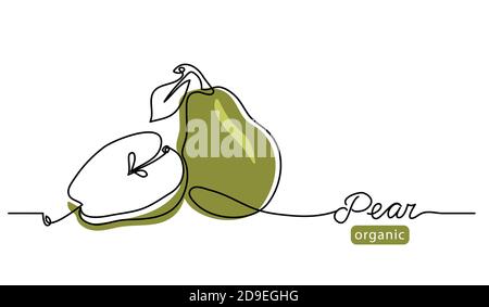 Pear minimal vector line illustration. Single lineart drawing illustration with lettering organic pear Stock Vector