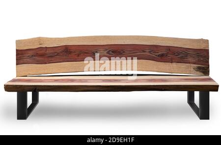 Park benches made of Siamese Rosewood on white background Stock Photo