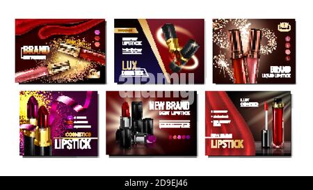 Lipstick Creative Advertising Posters Set Vector Stock Vector