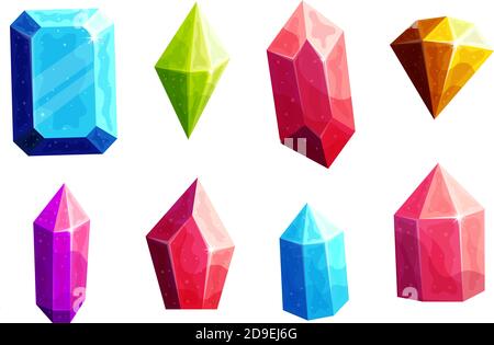 Sparkling multicolor crystals illustrations set Stock Vector