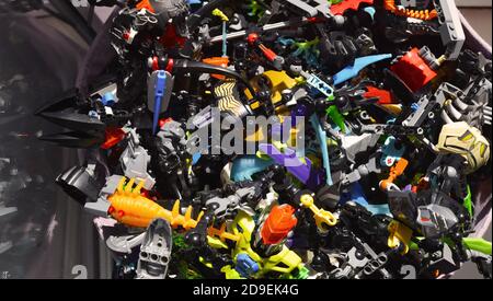 A pile of different parts from the designer. Background. Children's games. Stock Photo