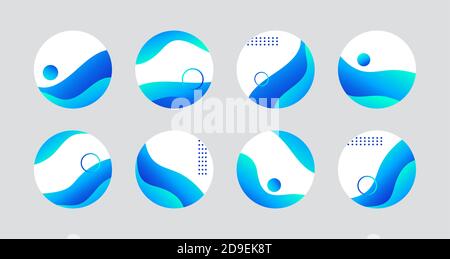 Blue liquid highlight story cover icons for social media. Vector abstract circle icons for instagram highlights Stock Vector