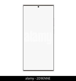 Smartphone realistic mockup vector illustration. Modern outline wireframe smart phone device, trendy portable cellphone gadget with blank white screen and front view isolated on white background Stock Vector