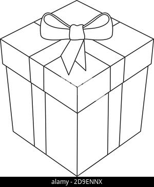 Gift Box with Bow and Ribbon 3D Line Art Isolated Vector Illustration Stock Vector