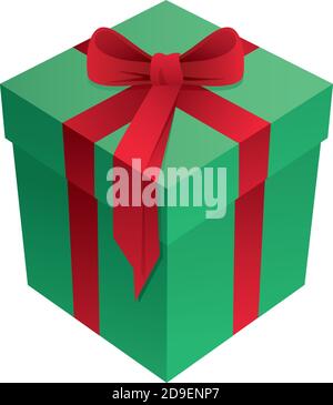 Green and Red Christmas Holiday Gift Box with Bow and Ribbon 3D Isolated Vector Illustration Stock Vector