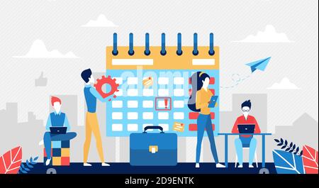 Business people planning, time management concept vector illustration. Cartoon business characters team working, managers standing near big calendar planner, successful timing for teamwork background Stock Vector