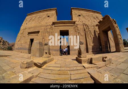 The entrance to the main temple is fronted by the first Great Pylon. It stands 150 feet broad and 60 feet high, consisting of two towers and a gate be Stock Photo