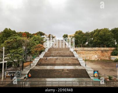 Odessa, Ukraine - Sep 10, 2018: Potemkin Stairs is a giant stairway in Odessa. Stairs are considered a formal entrance into the city from the directio Stock Photo
