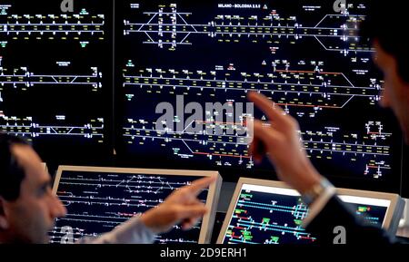 Central's station control room of the high speed trains, in Bologna, Italy. Stock Photo