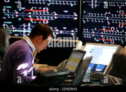 Central's station control room of the high speed trains, in Bologna, Italy. Stock Photo