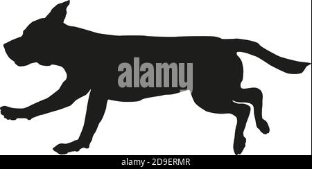 Running english beagle puppy. Black dog silhouette. Isolated on a white background. Vector illustration. Stock Vector