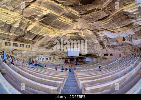 The Monastery of Saint Simon, also known as the Cave Church, is located in the Mokattam mountain in southeastern Cairo, Egypt, in an area that is know Stock Photo