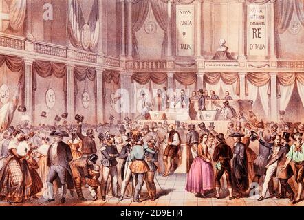 Italian Unification (1859-1924). Vote for the annexation of the Two Sicilies kingdom to the Italy Kingdom.  Naples, October 21, 1860, Stock Photo