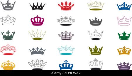 Set vector king crowns icon on white background. Vector Illustration. Emblem, icon and Royal symbols. Stock Vector