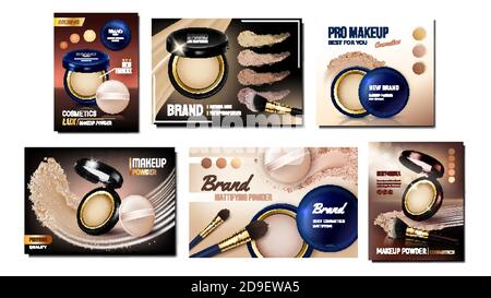 Powder Cosmetics Creative Promo Posters Set Vector Stock Vector
