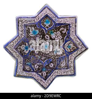 Amcient islamic motif structural design with star emblem for textural background. Arabic tile isolated on white background Stock Photo