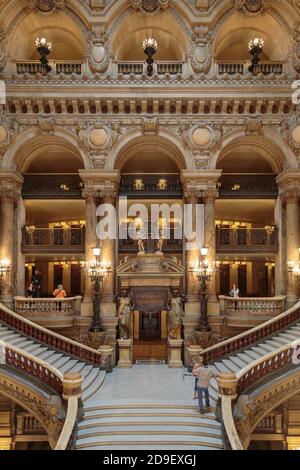 Paris, France, March 31 2017: Interior view of the Opera National de Paris Garnier, France. It was built from 1861 to 1875 for the Paris Opera house Stock Photo