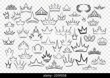 Various hand drawn crowns set Stock Vector