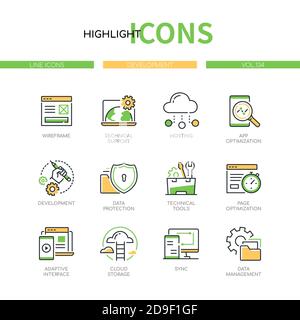 Development - modern line design style icons set Stock Vector