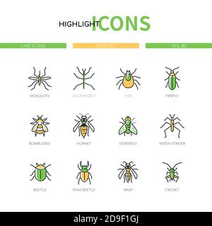 Insects collection - modern line design style icons set Stock Vector