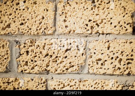 Shell rock bricks. Construction Materials. Building wall. Stock Photo