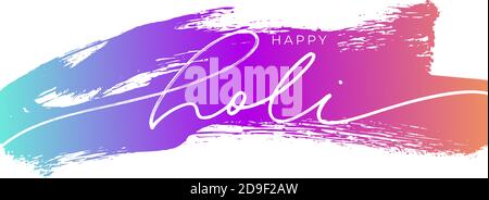 Happy Holi lettering on colorful brush stroke. Stock Vector