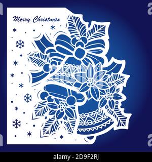 Template for laser cutting. Mock up for a Christmas card with bells and ribbon. For cutting from any material. Can be used for design of menus, envelo Stock Vector