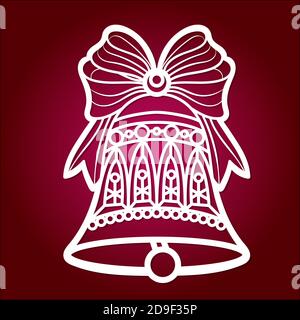 mplate for laser cutting. Christmas bell with ribbon. For the design of postcards, menus, Christmas tree decorations, interior elements, scrapbooking. Stock Vector