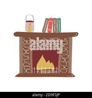 Fireplace doodle icon. Vector cute hand drawn illustration Stock Vector
