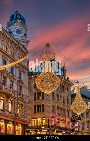 Christmas lights, Graben pedestrian street, Vienna, Austria Stock Photo