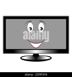 Smiling widescreen modern TV set isolated on white background. Stock Vector