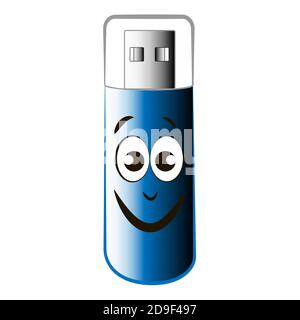 Smiling cartoon flash drive isolated on white background. Stock Vector