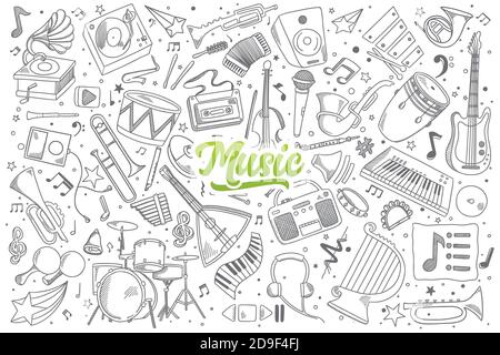 Music doodle set with lettering Stock Vector