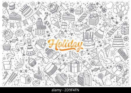 Holiday doodle set with lettering Stock Vector