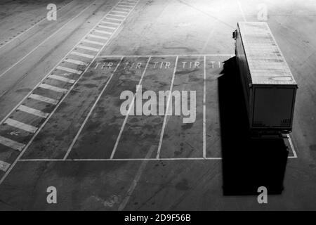 International road transport vehicle parked at night in isolated place Stock Photo