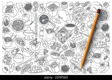 Chinese food vector doodle set Stock Vector