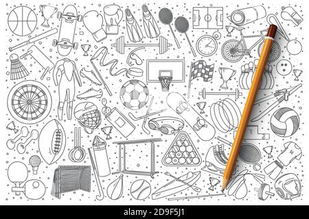 Doodle set of teenagers accessories Stock Vector by