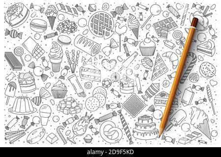 Sweets doodle vector set Stock Vector
