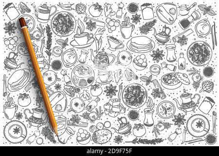 Hand drawn Indian food set background Stock Vector