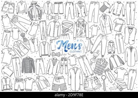 Men's and Women's Clothing set sketch. Clothes, hand-drawing